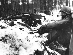 American soldier rests at the front, January 1945