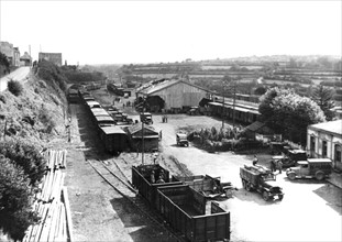 Vue de la gare de Landivisiau, au cours de l'été 1944