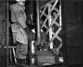 Russian national POW's in box car of train that will take them to Hof (Germany) January 19, 1946.
