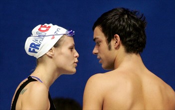Die französische Schwimmerin Laure Manaudou (l) und ihr Freund, der italienische Schwimmer Luca