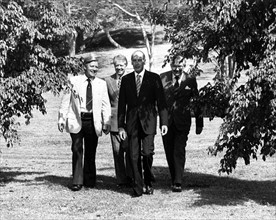 Helmut Schmidt, Jimmy Carter, Valery Giscard d'Estaing and James Callaghan during the Guadeloupe summit meeting