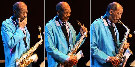 Die Kombo zeigt den Saxophonisten Ornette Coleman am Mittwoch (14.02.2007) bei seinem Auftritt in