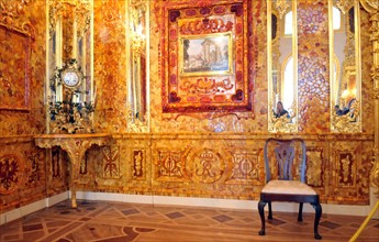 Pushkintown, Russia - August 14, 2009 -- Amber Room in Catherine?s Palace in...