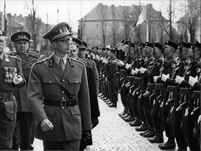King Baudouin visits Belgian troops in Germany