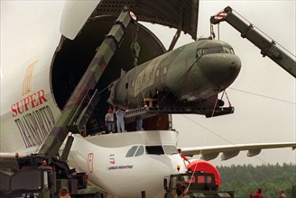 "Raisin Bomber" is lifted from an Airbus transport plane