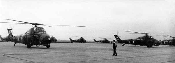 New transport helicopters of British Air Force in Guetersloh