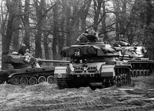 Allied tank maneuver in the Grunewald in Berlin