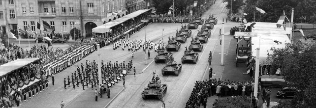 Parade of French troops on Bastille Day in Koblenz