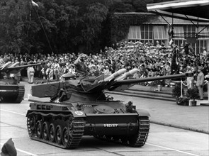 Tanks during military parade on French national day in Berlin