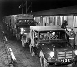 British military convoy at border crossing point Dreilinden
