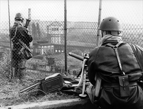 French soldiers take position at train station Gesundbrunnen in Berlin