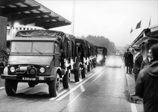 French military convoy at border crossing point Dreilinden