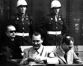 Dönitz, Göring, and Hess in war crimes trial