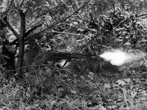 Firing MG during manoeuvre of US army in Grunewald in Berlin