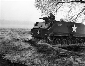 Amphibious craft on mission at maneuver of the US Army in Berlin Grunewald