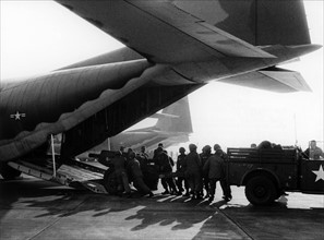 US soldiers load Herkules transport machine