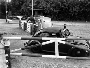 West Berlin police cars at Berlin checkpoint Sandkrugbrücke