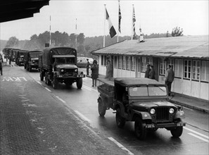US troop transport passes Allied check point Dreilinden