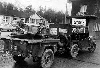 Supplies for held back US convoy at GDR border crossing point Marienborn