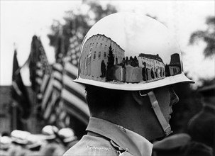 Chrome-plated helmet of an US soldier
