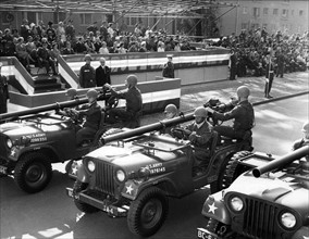 US generals Clay and Hartel at US military parade in Berlin