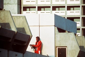 Olympic Games 1972: armed police officer in Olympic village