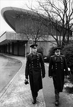 Soviet soldiers patrolling in front of congress hall in West Berlin