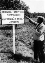 A prohibiting sign of the allies in Russian in the rural district Rastatt