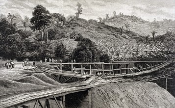 Construction of the Panama Canal. Works in bridge called "Alto-Obispo".