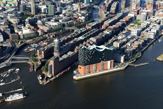 Ortsansicht von Hamburg entlang des Fluss- Verlaufs der Elbe