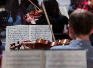 Musicians from the Syrian Expat Philharmonic Orchestra (SEPO) rehearse on 28 January 2016 in St.