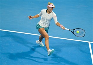 (190216) -- DOHA, Feb. 16, 2019 () -- Angelique Kerber of Germany hits a return during the women's