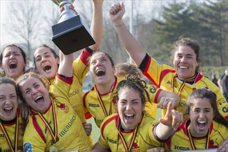 03 March 2018, Belgium, Brussels: Rugby Europe Women XV Championship 2018. Isabel Rico and Lourdes