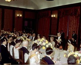 Kaiser Hirohito bei seiner Begrüßungsrede während des Staatsbanketts im Kaiserpalast in Tokio.