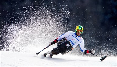 Frederic Francois of France in action during the Men's Giant Slalom - Sitting at the Rosa Khutor Alpine Center at the Sochi 2014 Paralympic Winter Games
