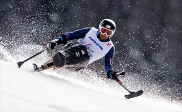 Heath Calhoun of USA in action during the Men's Giant Slalom - Sitting at the Rosa Khutor Alpine Center at the Sochi 2014 Paralympic Winter Games