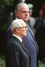 Helmut Kohl (back) and Erich Honecker (front)