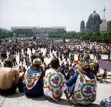 View over Alexander square during the 'National Festival of GDR Youth' in East Berlin, GDR,