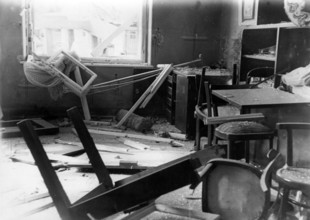 The Nazi propaganda picture shows the destruction of a home in the Sudetenland in the run-up to the