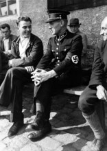 The Nazi propaganda picture shows Sudetenland refugees - including a Czechoslovakian police officer