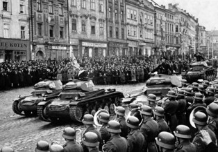 The Nazi news report German troops in Iglau, Sudetenland (today Czech Republic) in 1938/1939. The
