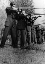 The Nazi propaganda picture shows Sudeten Germany Freikorps during military exercises in the run up