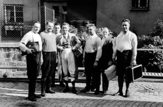 The Nazi propaganda picture shows Sudeten German men after being released from the Czech Army in