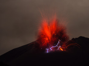 Volcanic Lightning during eruption at Sakurajima in Japan - 24 February 2013.