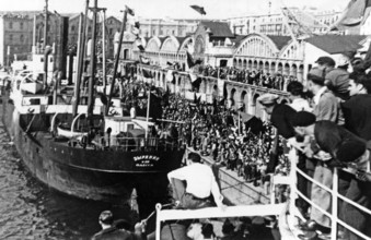 Photo of the Soviet freighter SS Zyrianin (home port Odessa) in the Port of Barcelona