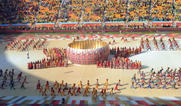 General view of dancers performing during the opening ceremony of the FIFA 2010 Soccer World Cup at