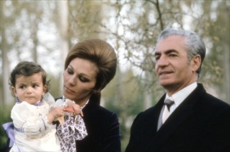 Mohammad Reza Shah Pahlavi, his wife Farah Diba Pahlavi and their daughter Leila (1970)