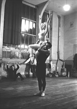 Brigitte Bardot during a ballet dance lesson