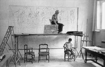 Marc Chagall dans son atelier à Vence, 1959