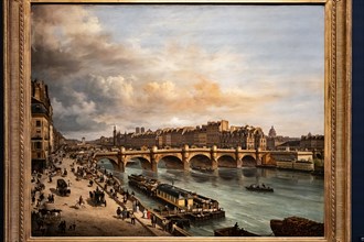 Giuseppe Canella: "View of the Cité and the Pont Neuf from the Quai du Louvre"